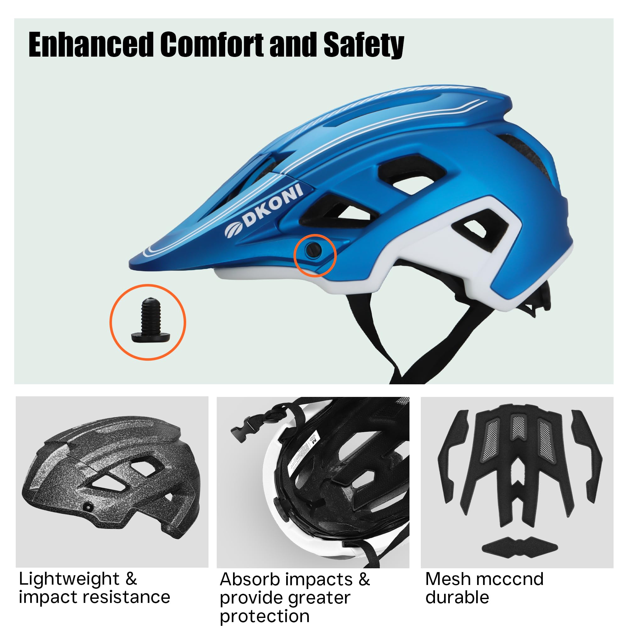 DKONI MTB Mountain Bike Helmet | Lightweight Adjustable Fit | Blue White