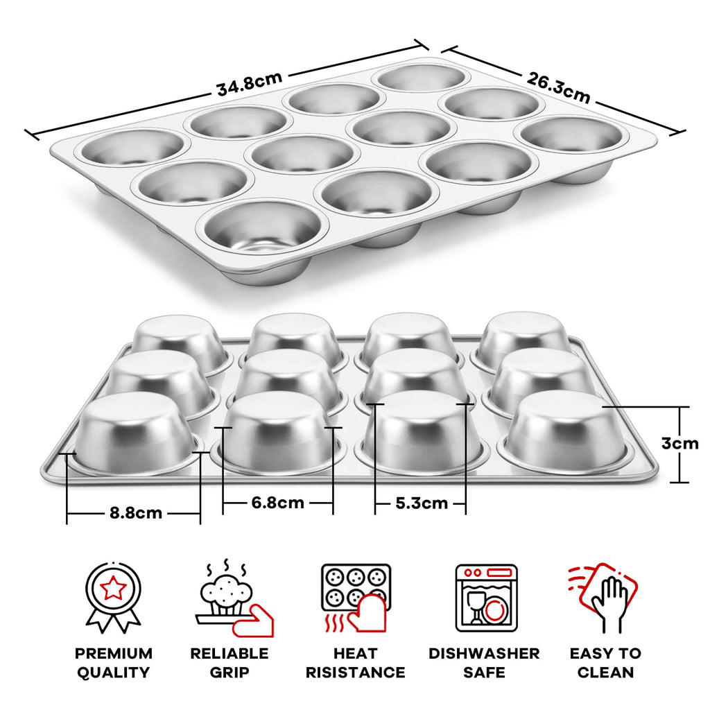 Homikit 2-Pack Stainless Steel Muffin Tin | 12-Cup Non-Toxic Cupcake Tray