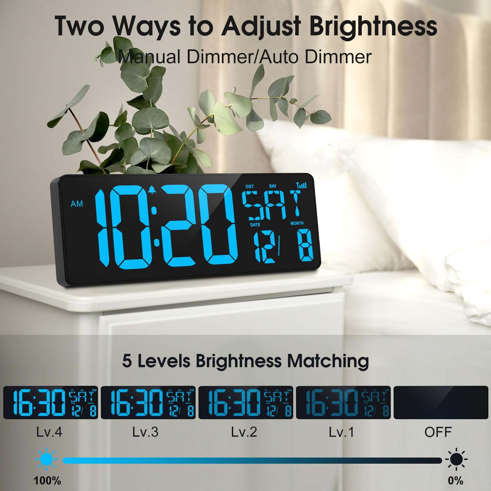 XREXS 17 Inch Large Digital Wall Clock | Bluetooth Auto-Sync LED Timer