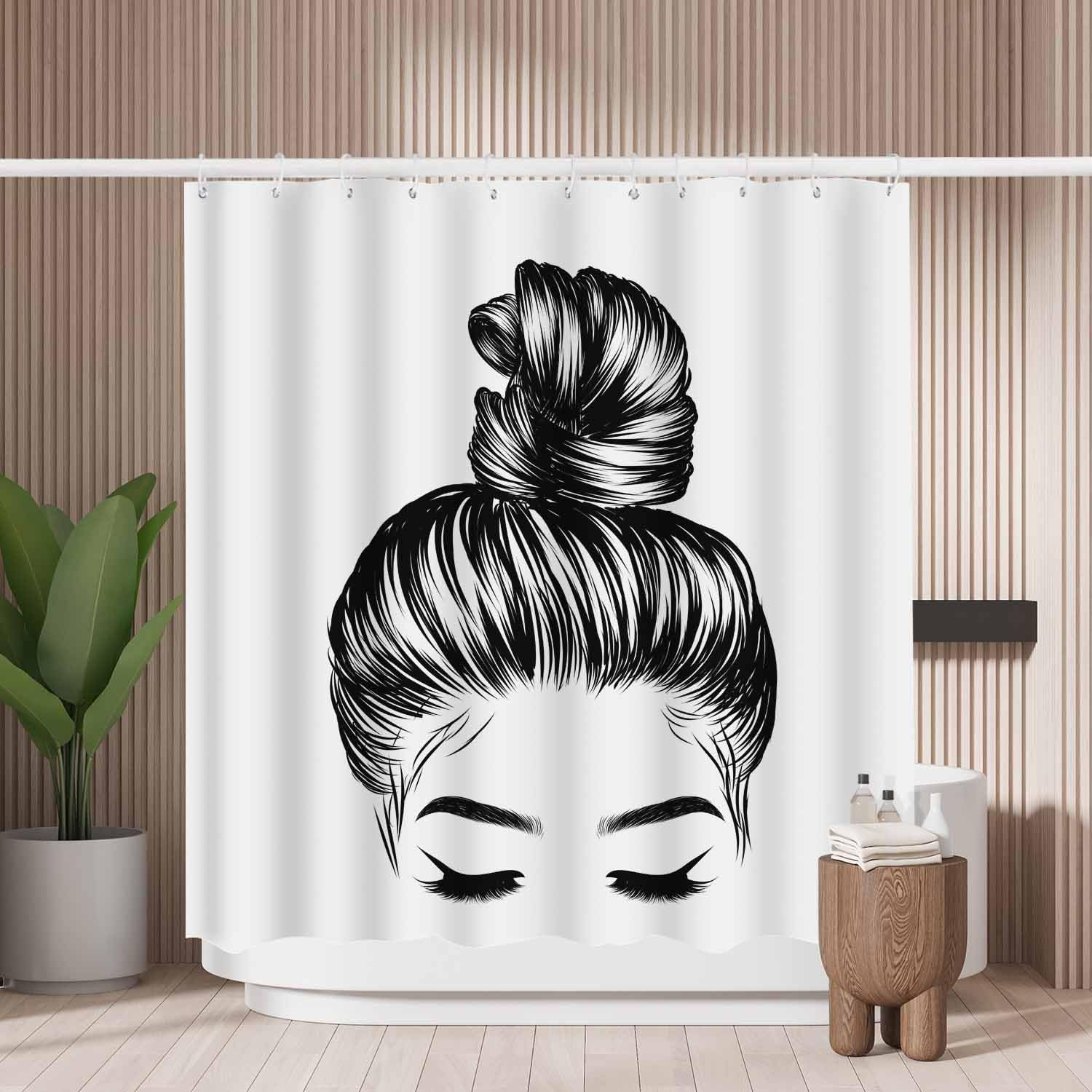 Black Hand Draw Girl Shower Curtain | Mold Resistant Polyester