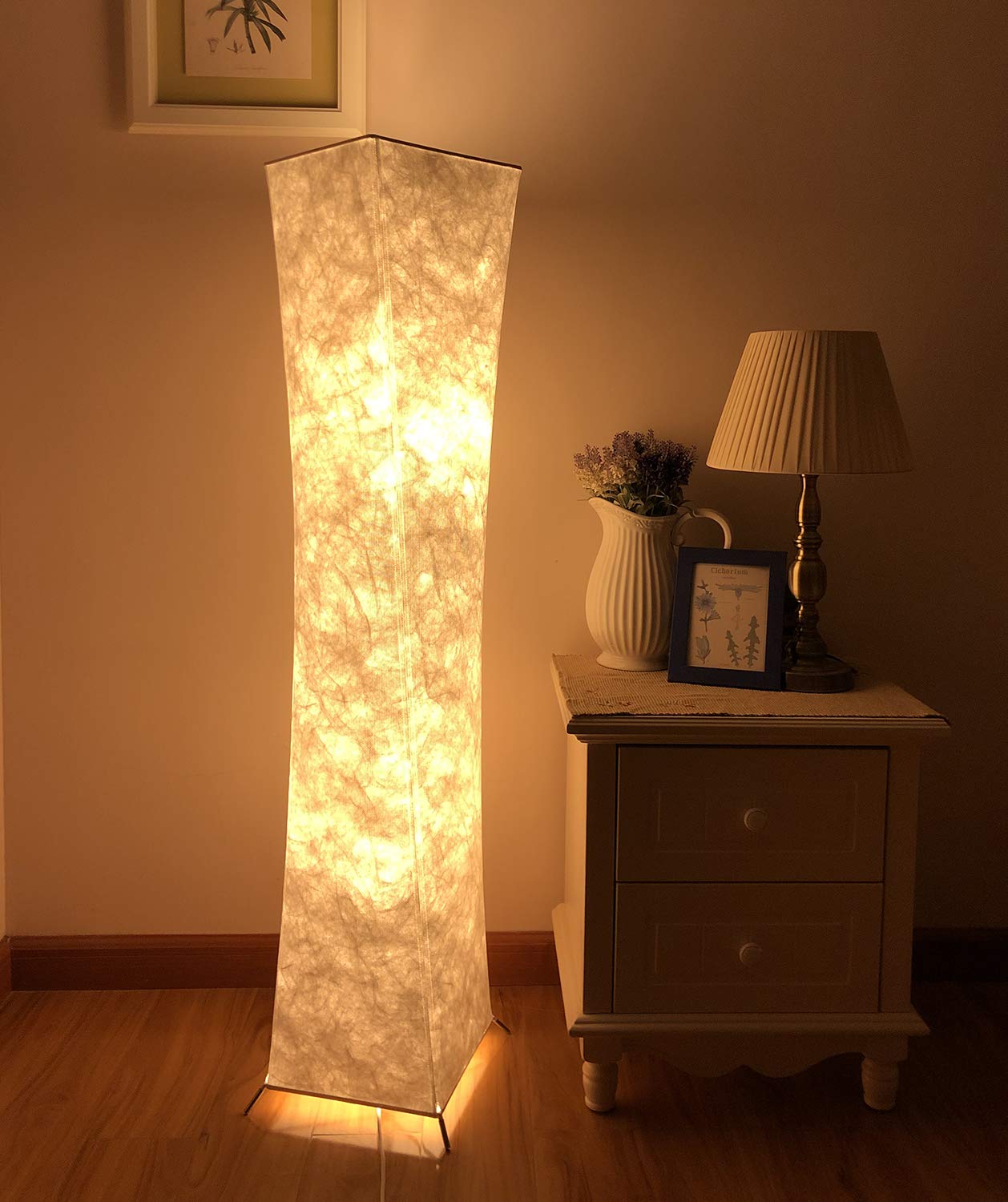 Modern Arc Floor Lamp – Tall White Fabric Standing Light