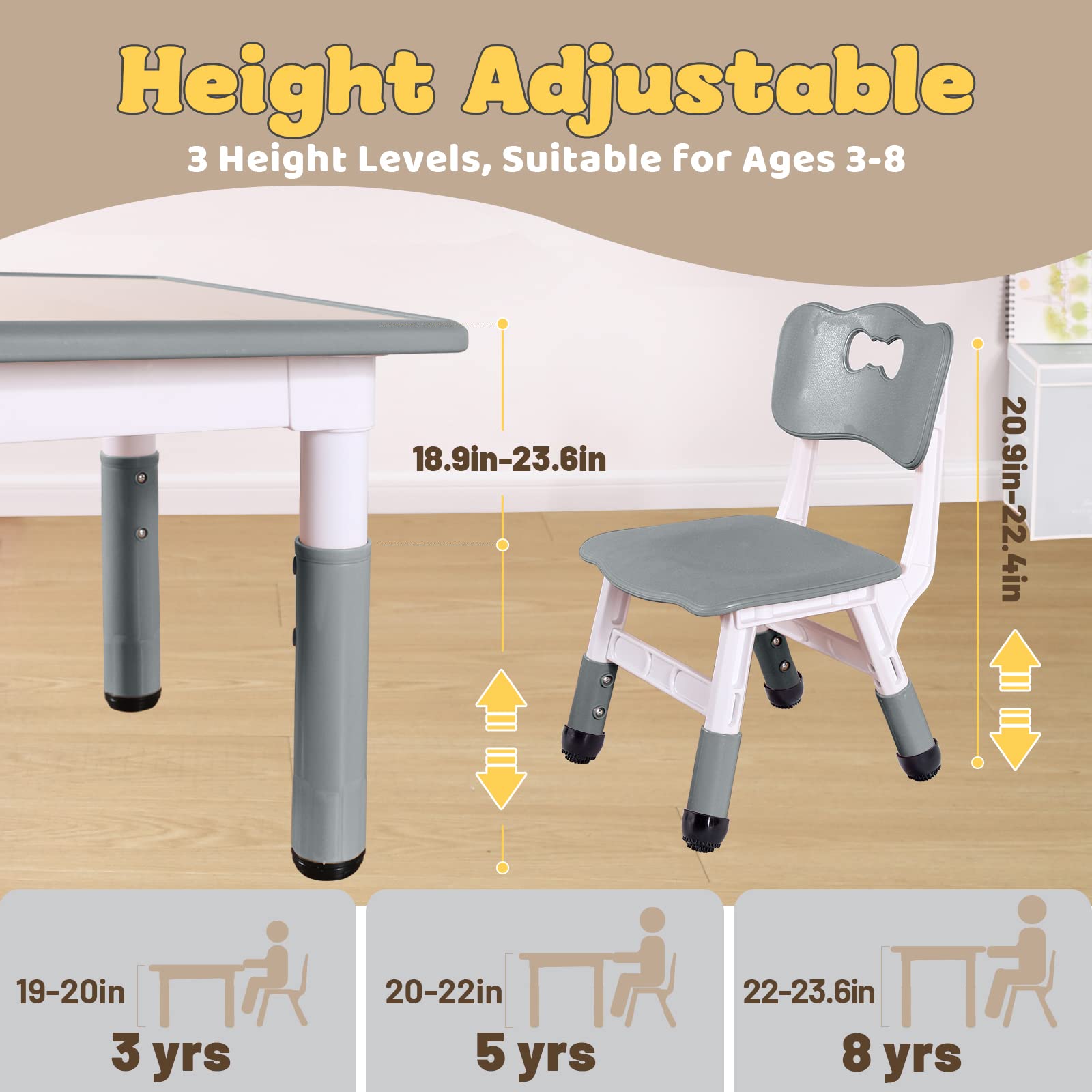 FUNLIO Height Adjustable Kids Table and 2 Chairs Set | Ages 3-8 | Pink