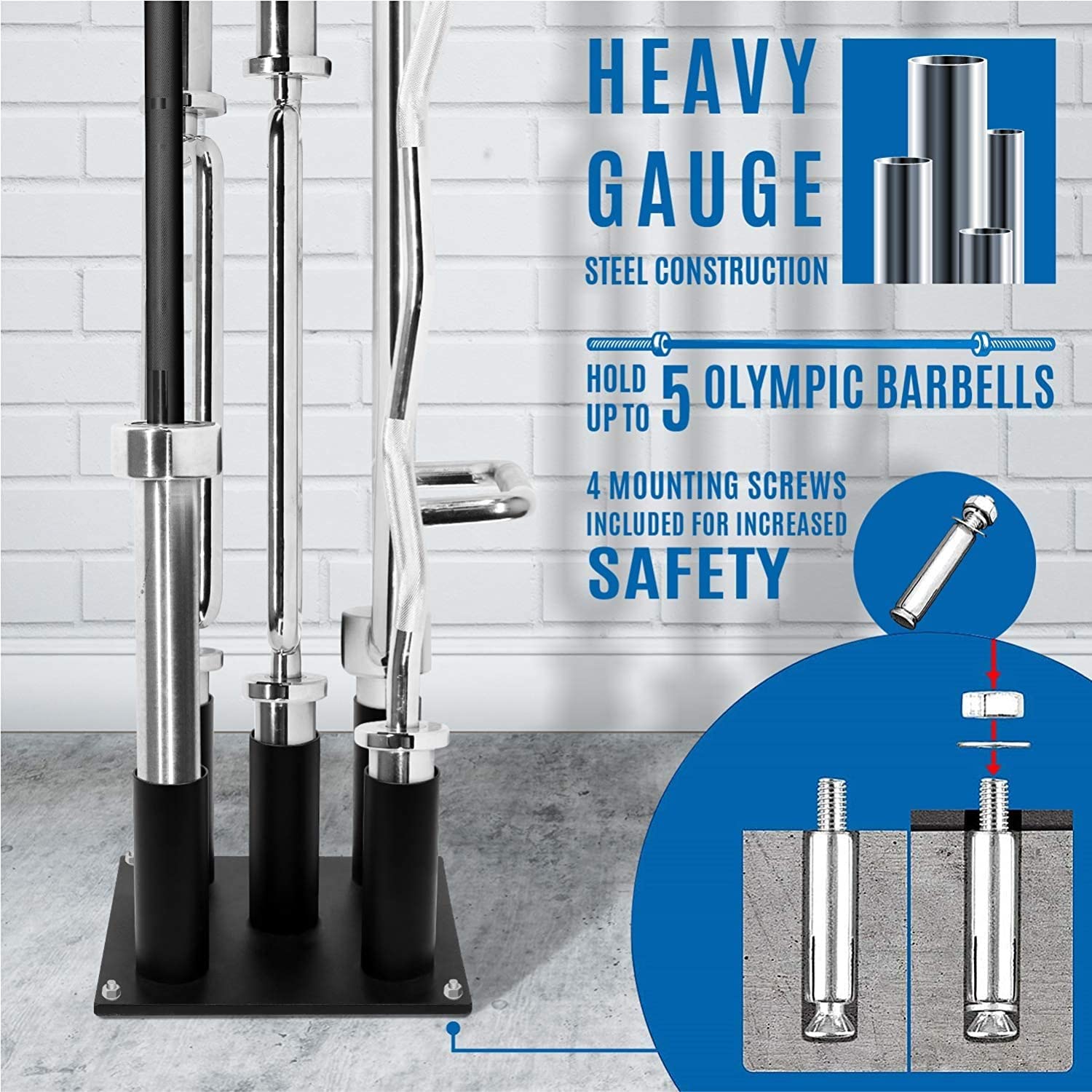 Yes4All Vertical Barbell Storage Rack - 5 Slot Steel Gym Organizer
