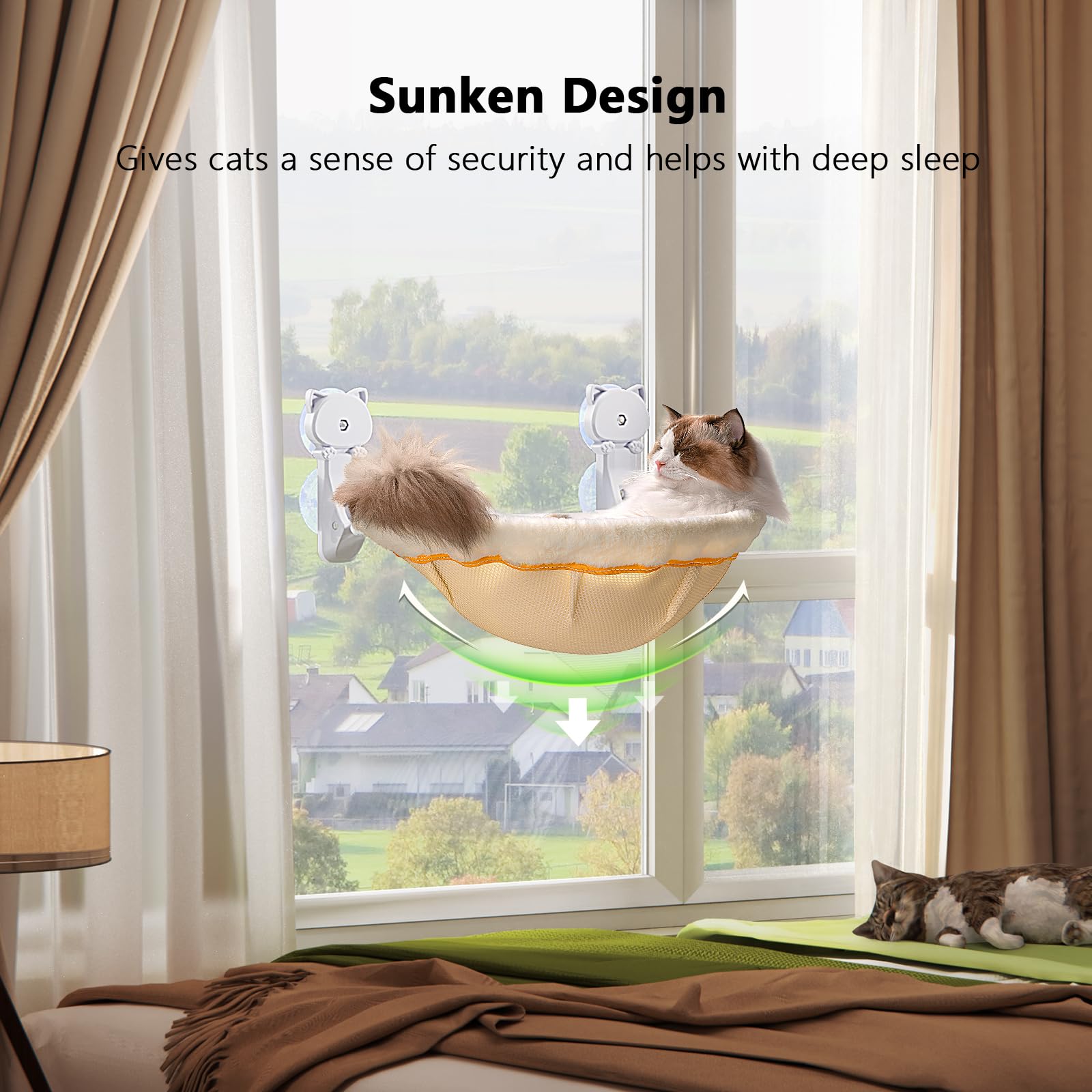JUNSPOW Cat Window Perch | Foldable Cordless Hammock Bed - 40lb Hold