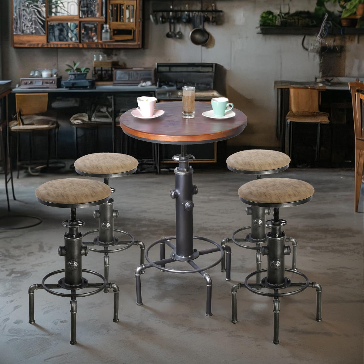 Topower Industrial Bar Table 31.5-41.3" Adjustable Pub Table Kitchen Dining Coffee Bistro Table Silver - image 5