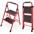 KINGRACK 2 Step Ladder – Folding Steel Step Stool with Wide Pedals, Red