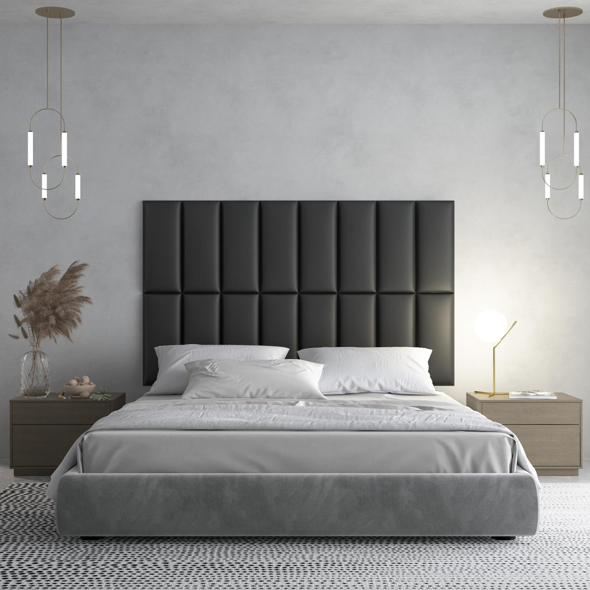 Art3d Peel and Stick Headboard for Twin in Black, Pack of 6 Panels Sized 9.84" x 23.62", Soundproof Wall Panels 3D, Upholstered Wall Panel - image 2