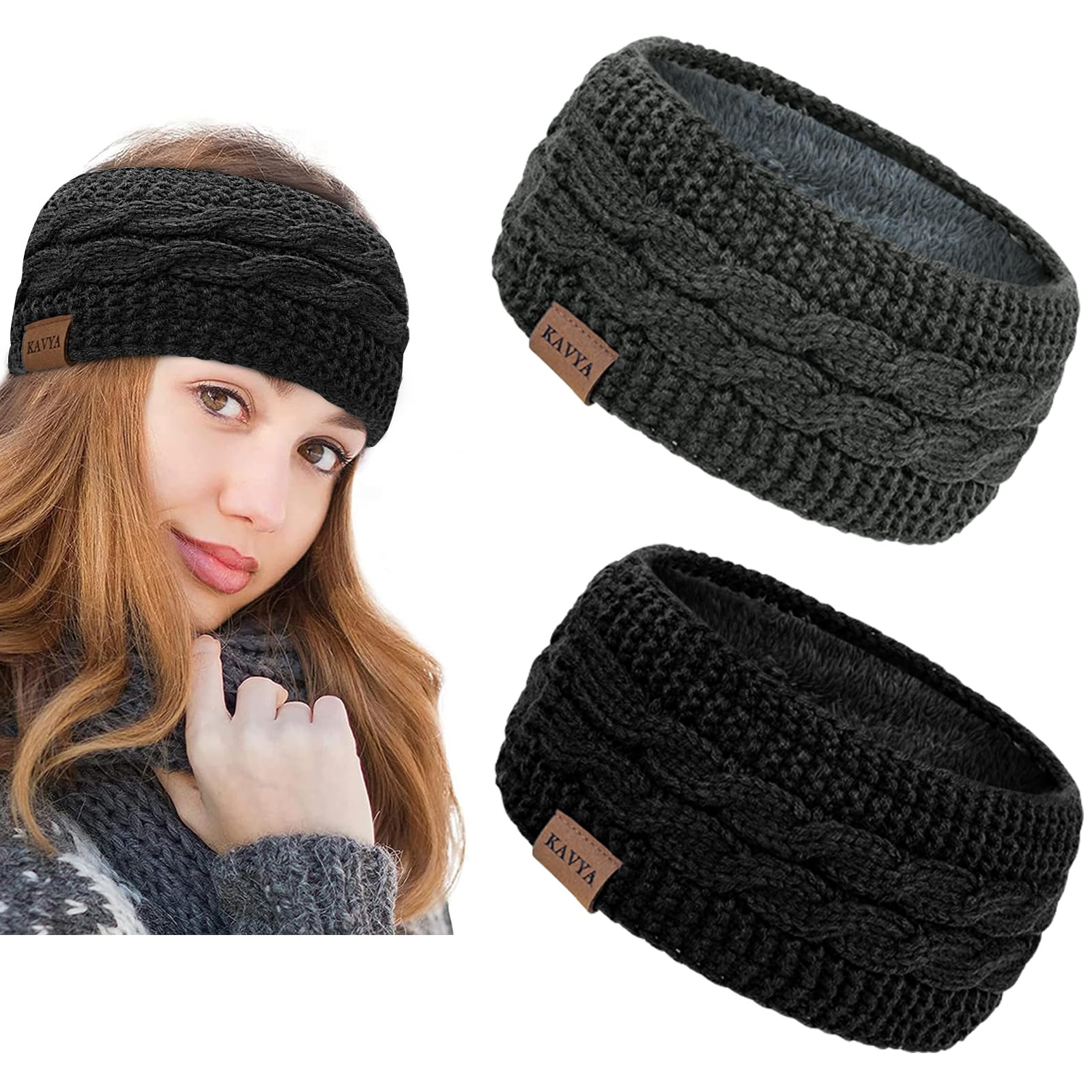 Kavya Women's Winter Headband – Fleece Lined Knitted Ear Warmers