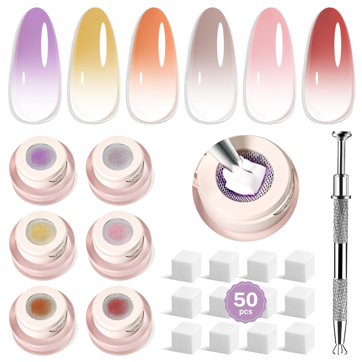 JODSONE 6 Colors Ombre Gel Nail Polish Kit with Sponges and Pen
