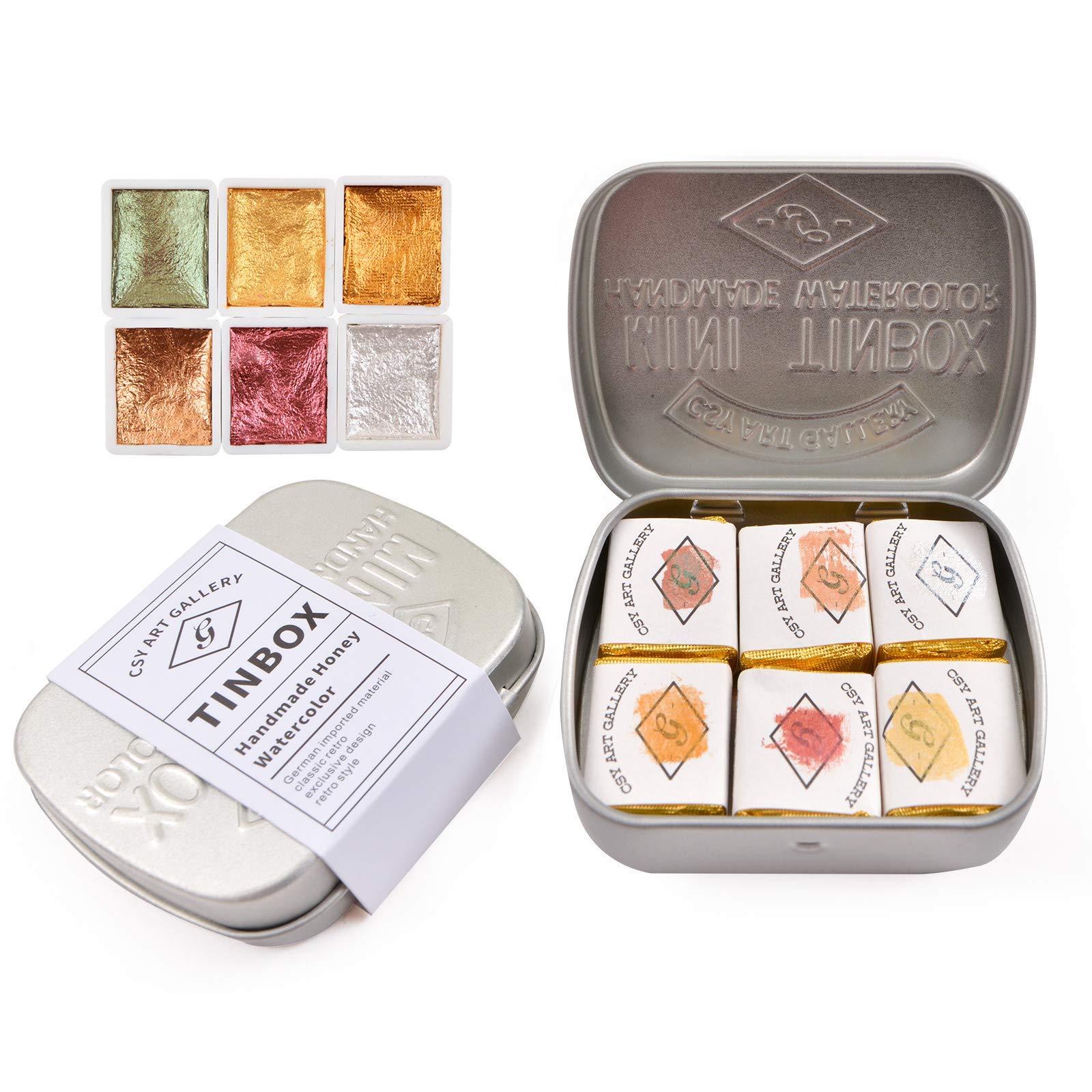 Handmade Metallic Watercolor Set | 6 Glitter Pearlescent Pans