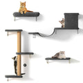 FUKUMARU 4-in-1 Cat Wall Shelves Set - Wooden Climbing Furniture, Gray