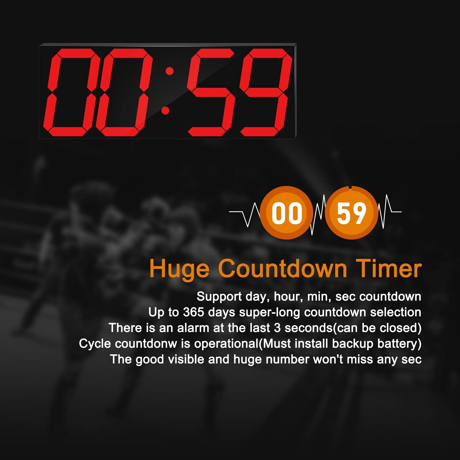 CHKOSDA Large Digital Wall Clock | 6" LED Display with Countdown Timer