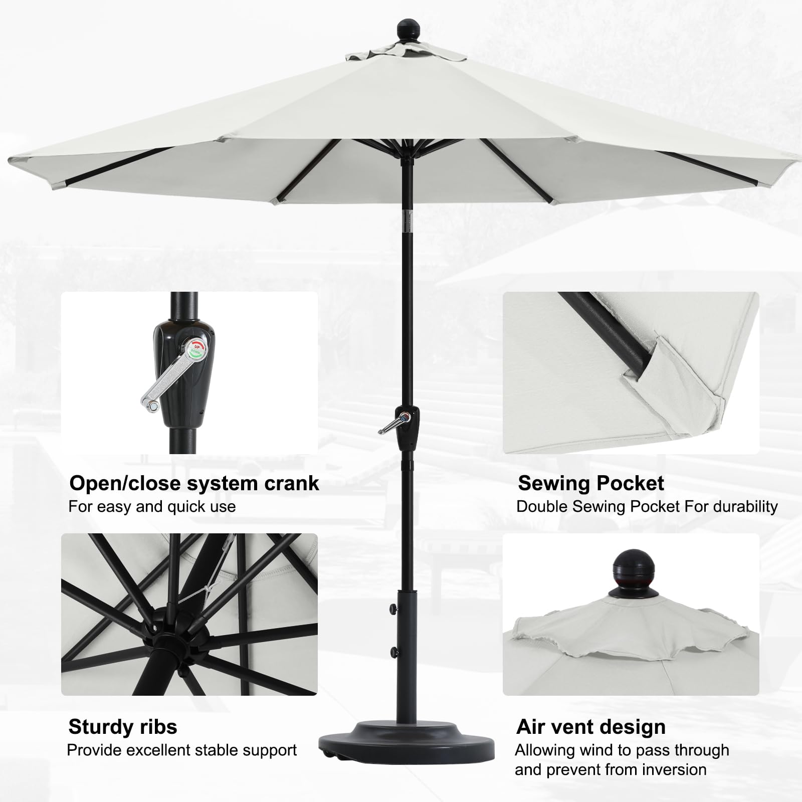 ABCCANOPY 2.3M Patio Market Umbrella | Tilt Aluminum Frame, 8 Ribs
