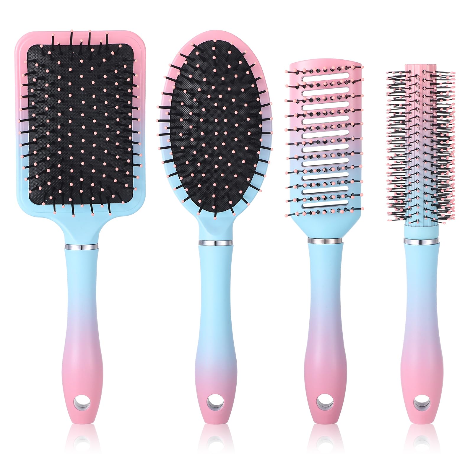 4-Pack Anti-Static Detangling Paddle Hair Brush Set – Rainbow