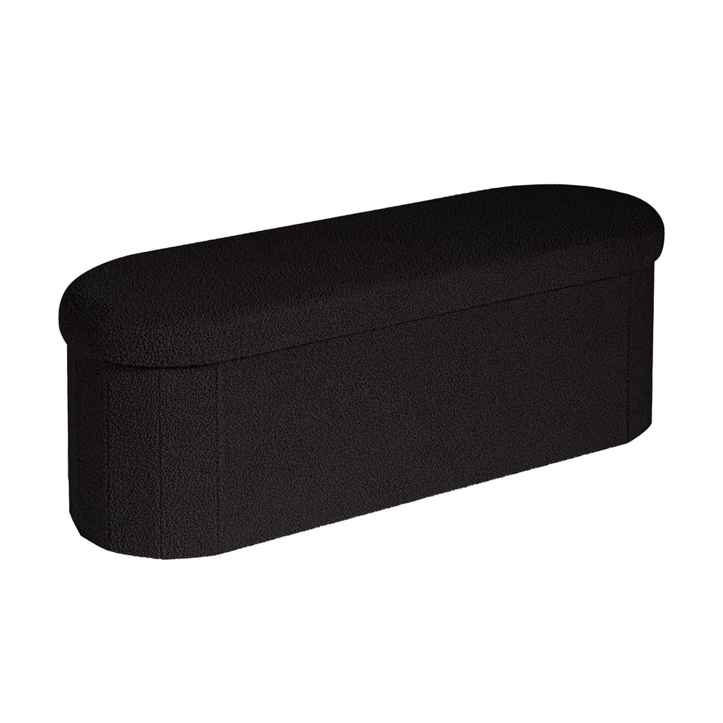 Bonlife Oval Boucle Folding Storage Ottoman Bench - 100L Black