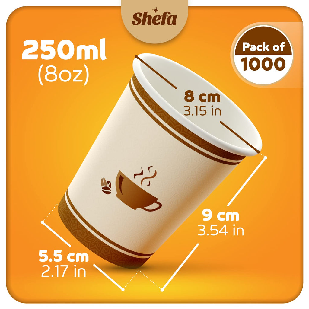 Shefa 8oz Paper Coffee Cups – 1000 Pack Heat-Resistant Takeaway Cups