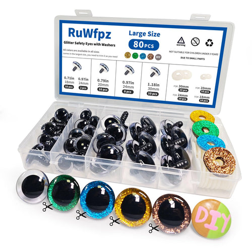 RuWfpz Glitter Safety Eyes for Amigurumi - 80Pcs 18-30mm Crochet Toy Eyes