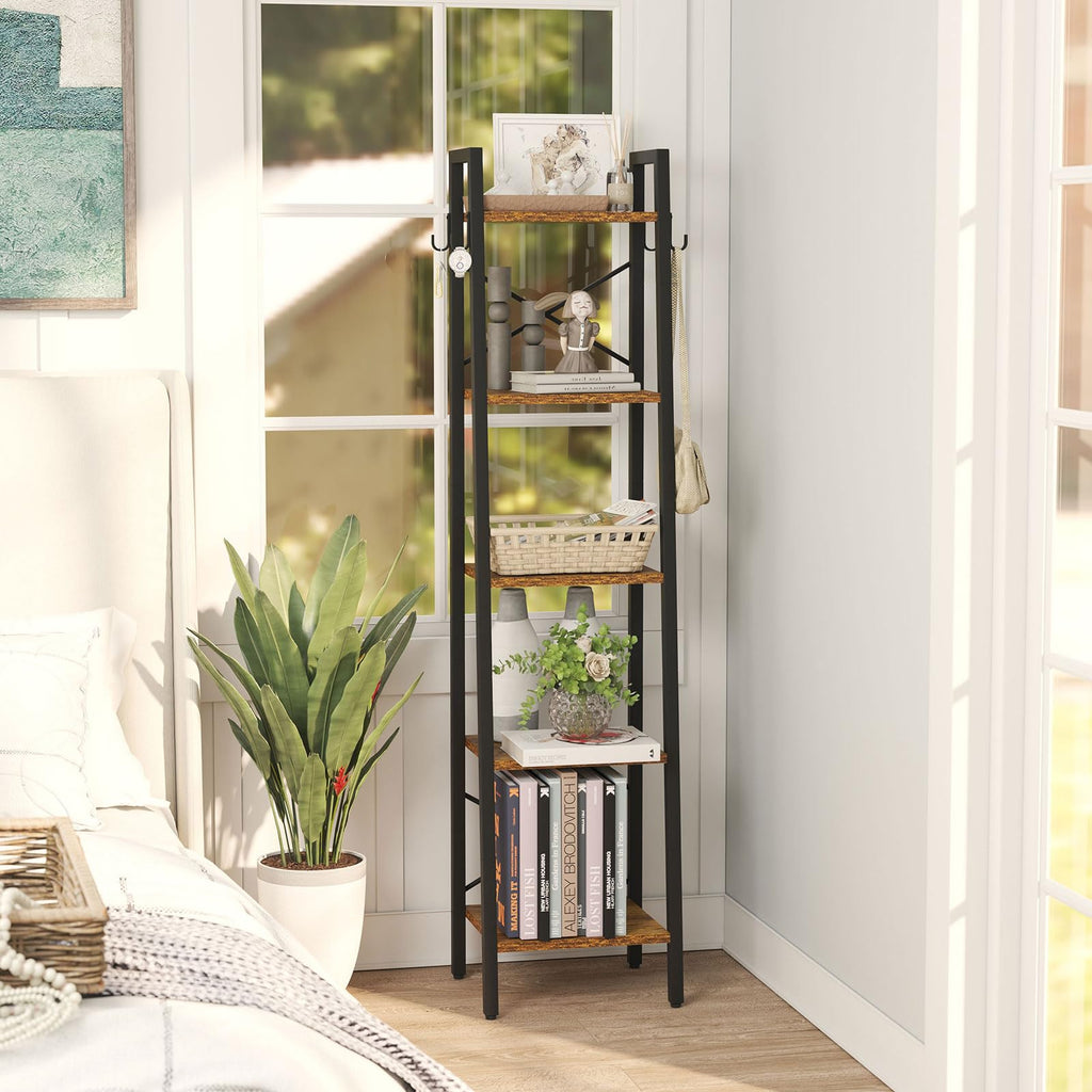 YMYNY 5-Tier Ladder Bookshelf | 160CM Industrial Storage Shelving Unit
