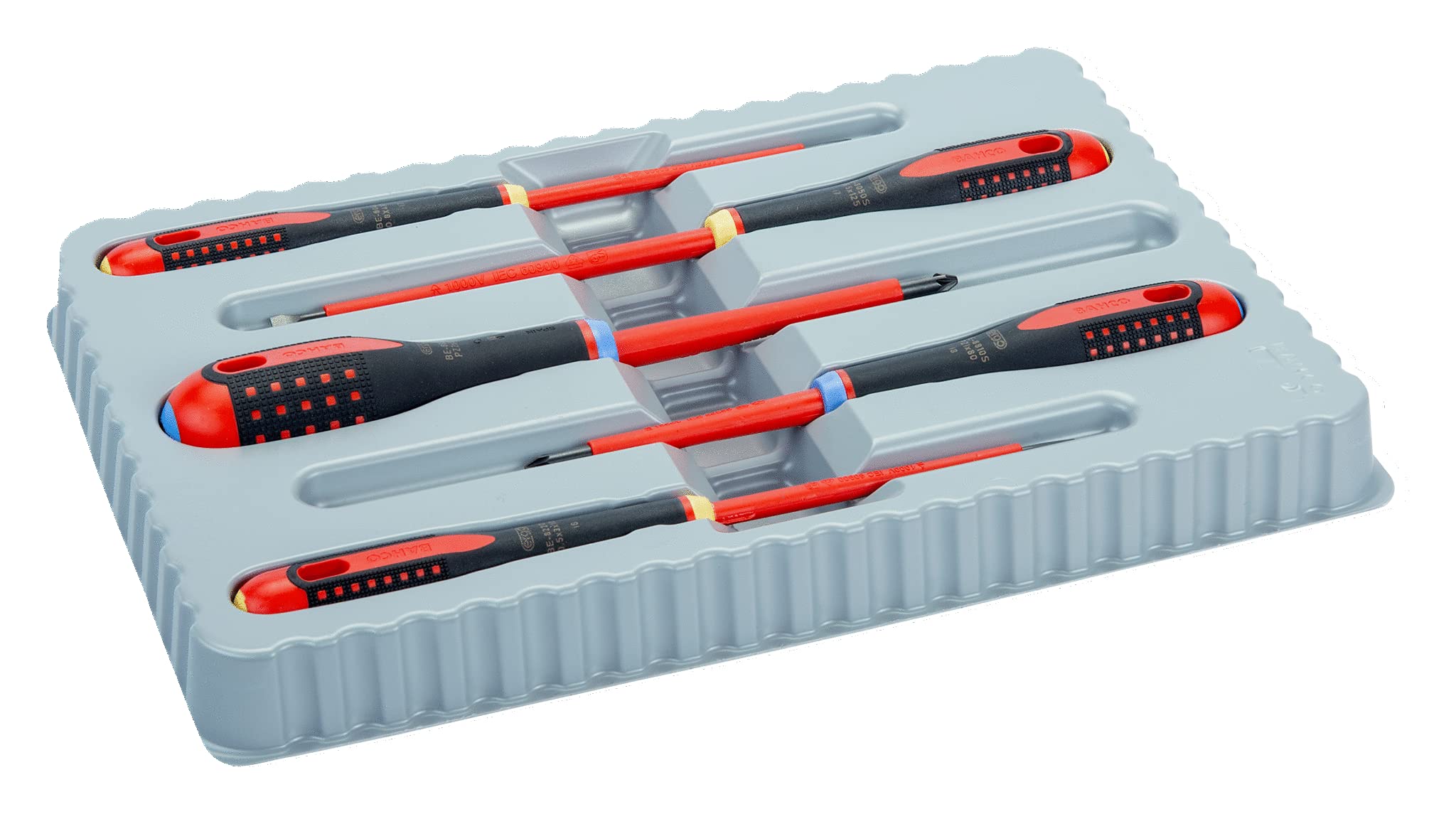 Bahco BE-9882S Insulated Ergo VDE Screwdriver Set, Slotted/Pozidriv, 5pc
