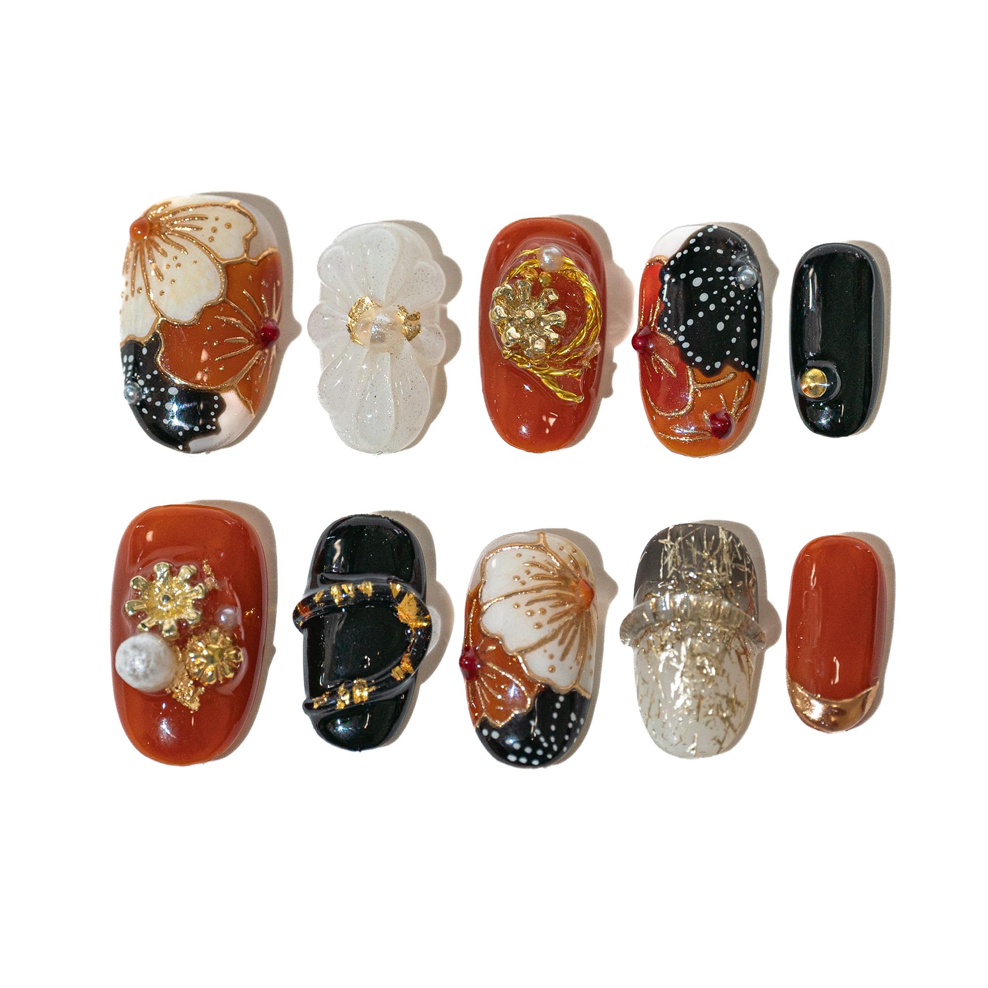 Sun&Beam Nails | Handmade 3D Flower Press-on Nails - Short Round