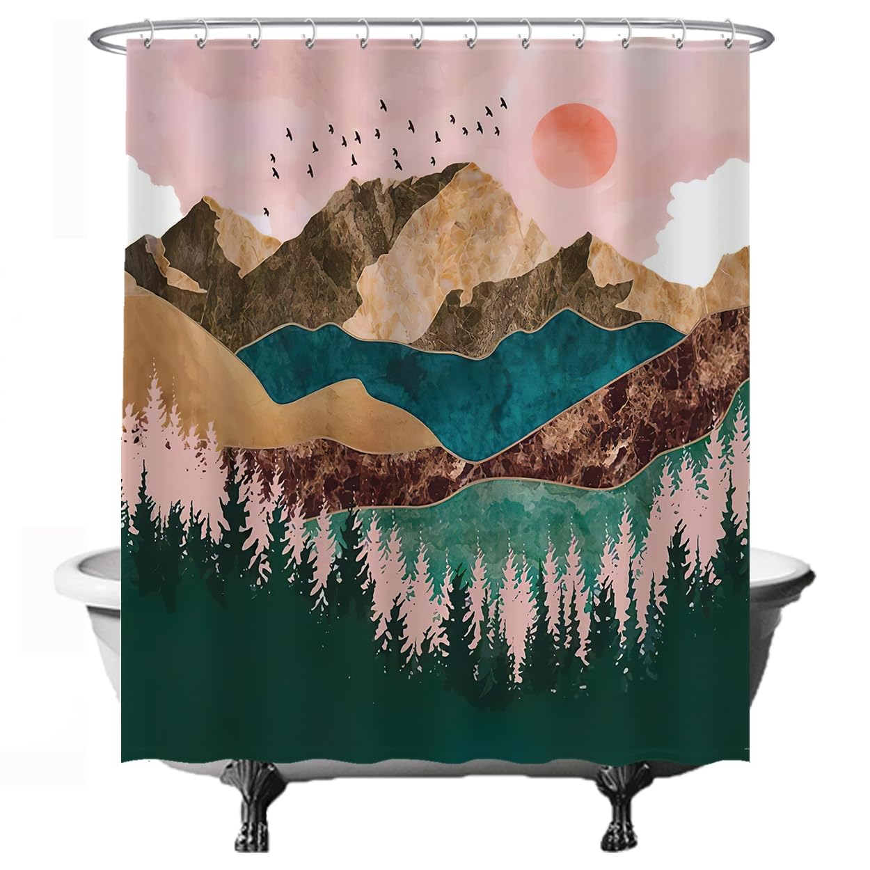 Ulticool Bohemian Sun Mountains Shower Curtain - 180x200cm Waterproof