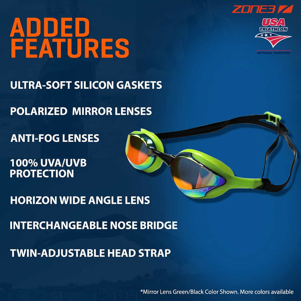 ZONE3 Volare Racing Swim Goggles – Mirror Lens Open Water – Green/Black