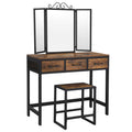VASAGLE Industrial Vanity Table Set with Triple Fold Mirror – Rustic Brown