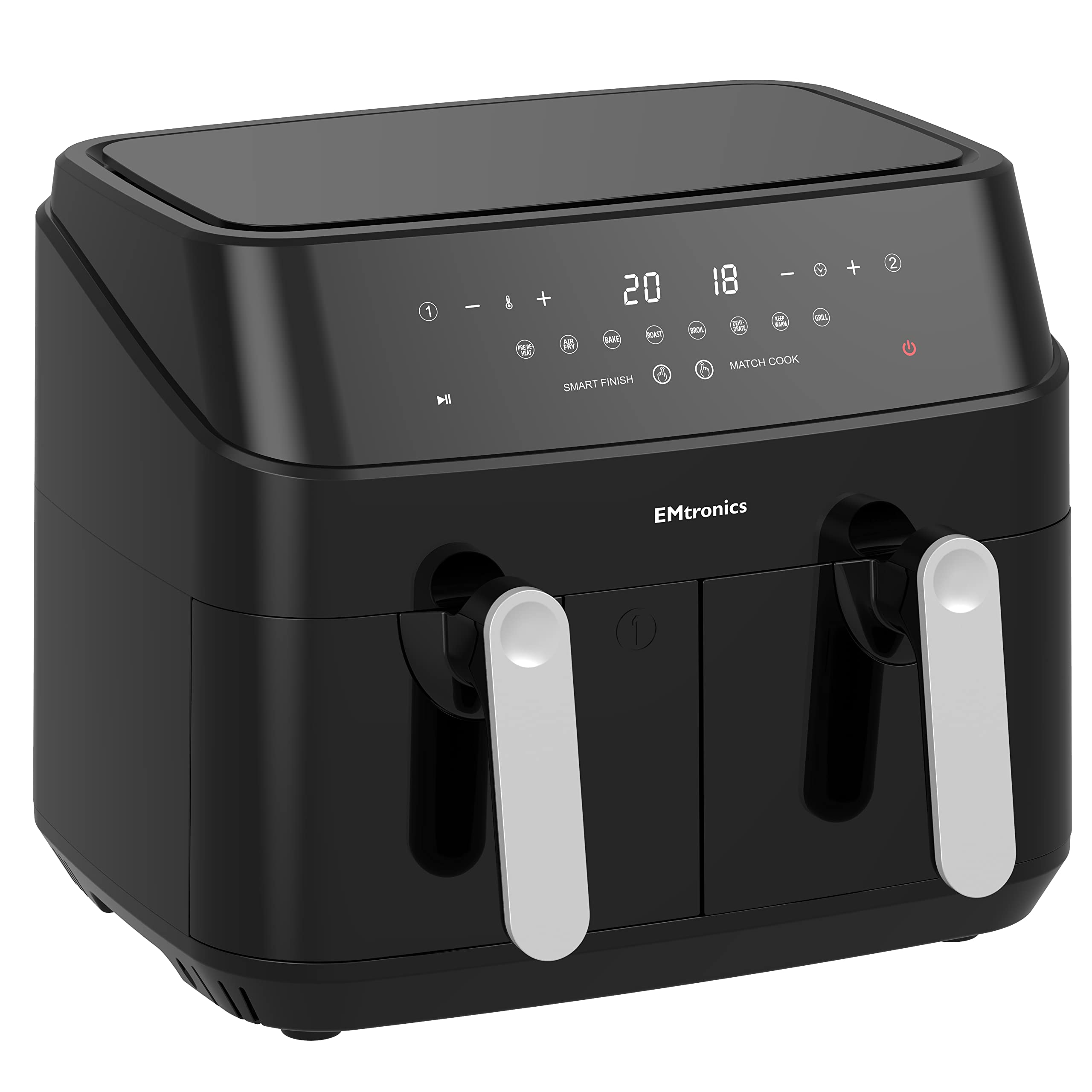 EMtronics Dual Air Fryer | 9L Extra Large Double Basket | 8 Pre-Sets