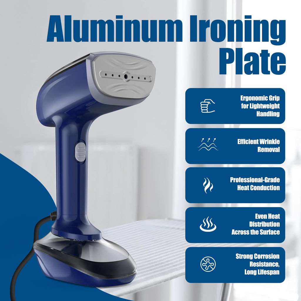 Jolof Store Handheld Fabric Steamer – 1800W Ceramic Plate Iron, Blue