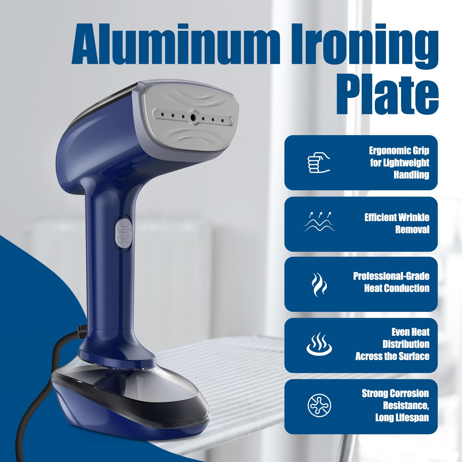 Jolof Store Handheld Fabric Steamer – 1800W Ceramic Plate Iron, Blue