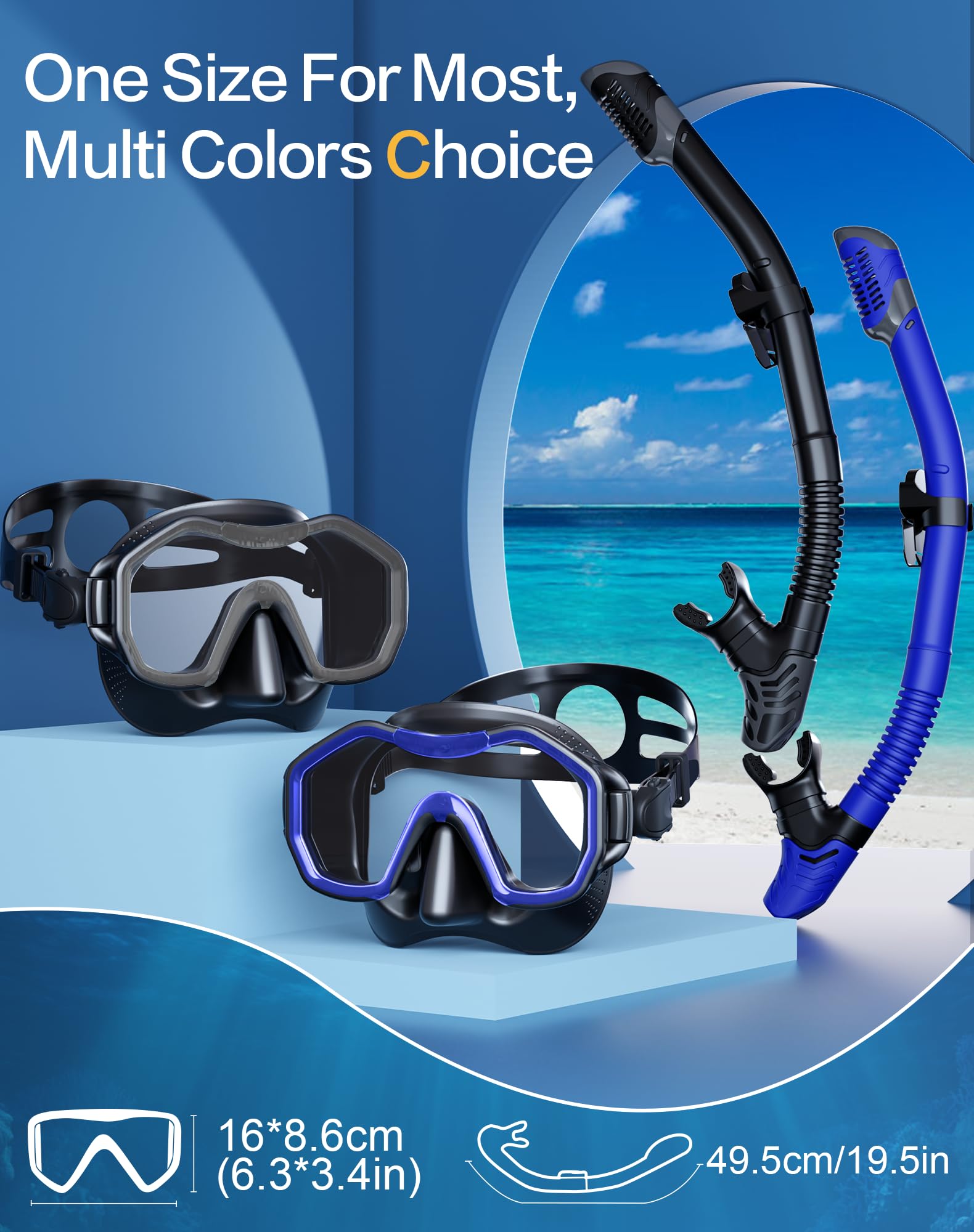 Lealinga 2-Pack Snorkel Set | Anti-Fog Panoramic Mask & Dry Top Snorkel
