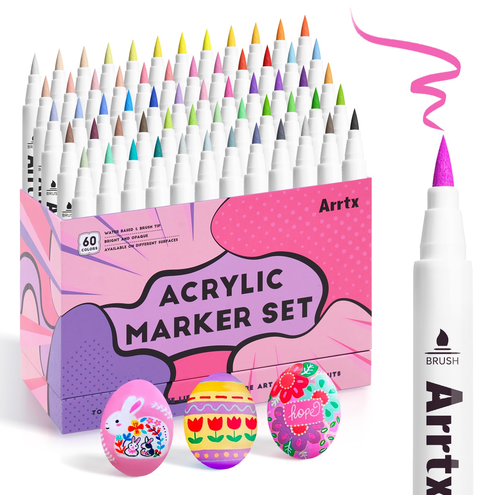Arrtx 60 Colors Acrylic Paint Markers – Permanent Brush Tip Art Pens