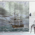 ABAKUHAUS Nautical Shower Curtain - Old Ship Fabric Bathroom Decor with Hooks