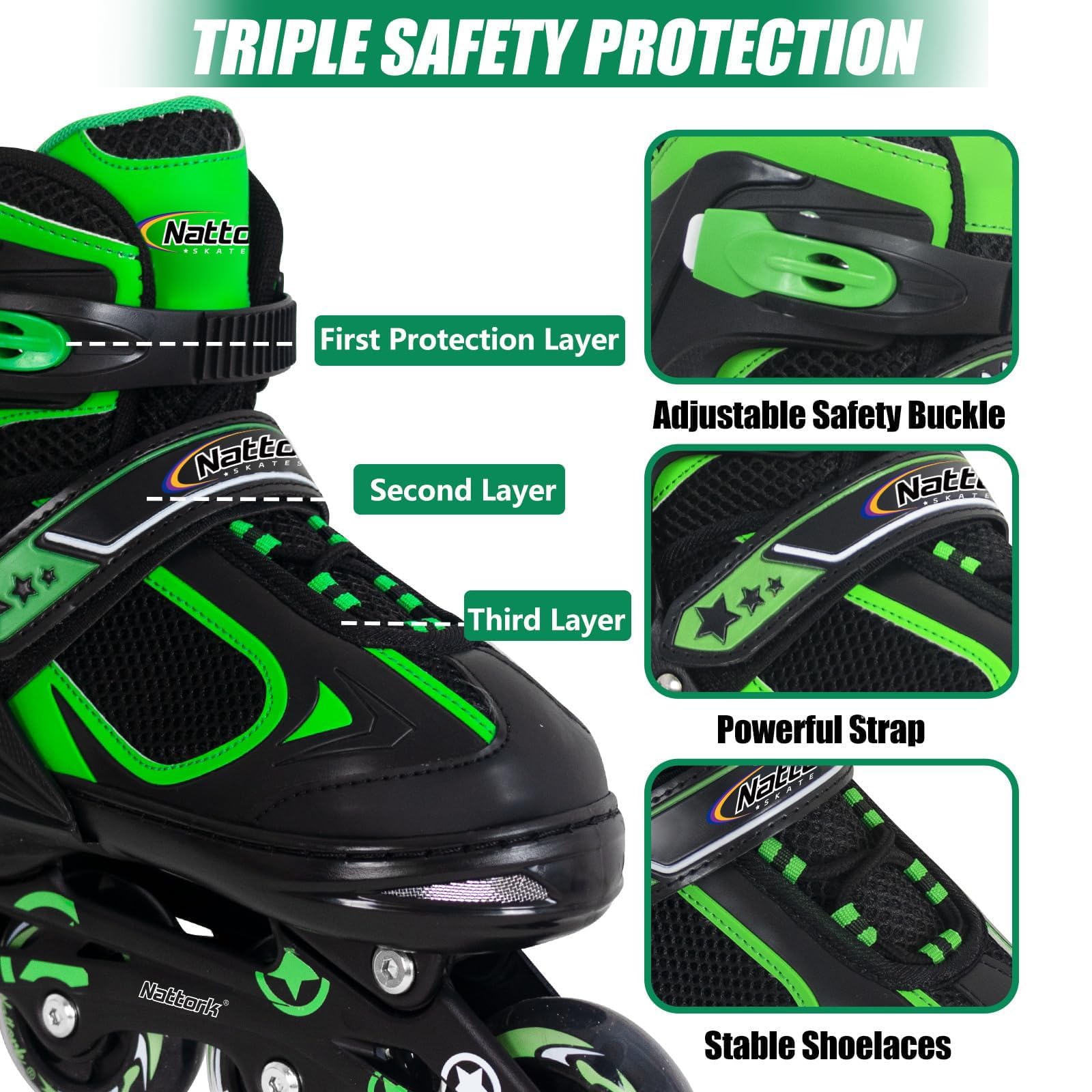 Nattork Kids Inline Skates – Adjustable Rollerblades with Light Up Wheels
