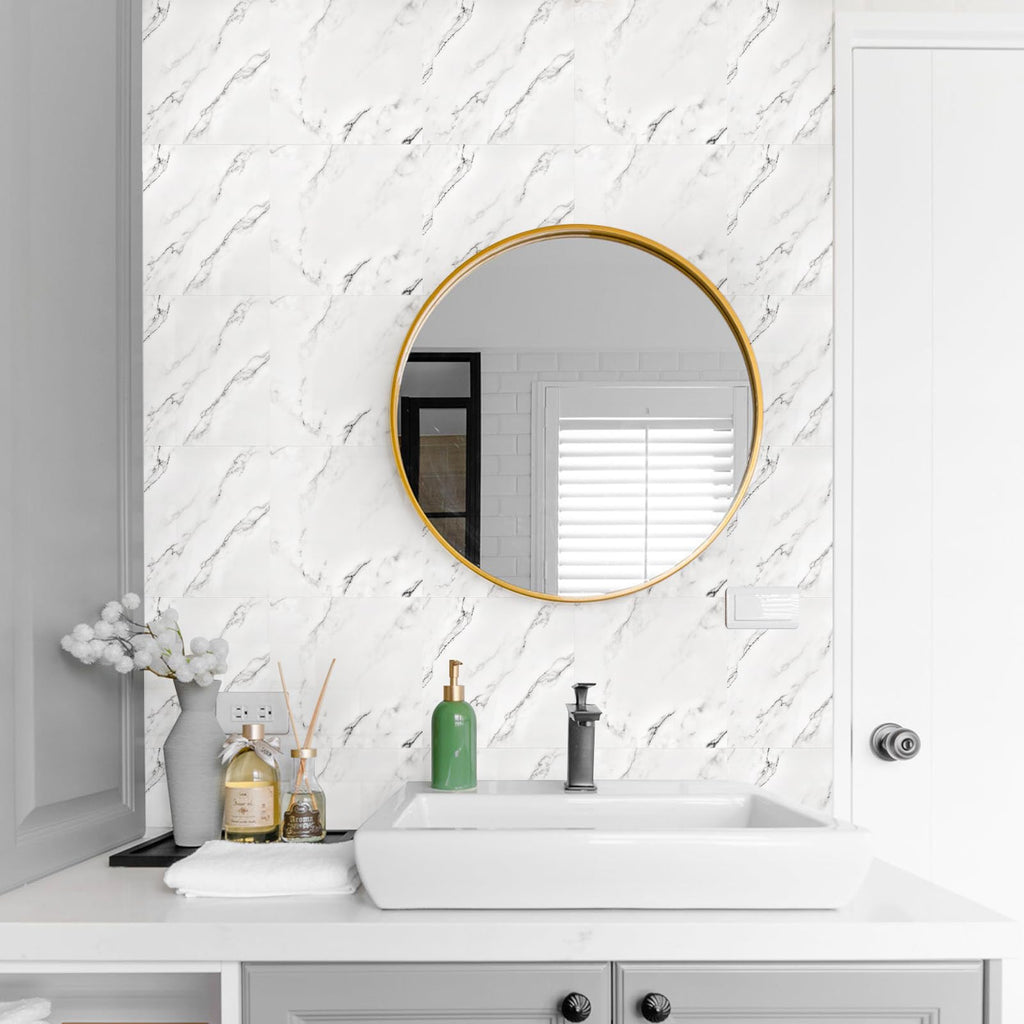 Fantasnight White Marble Peel and Stick Wall Tiles - 50Pcs PET Stickers