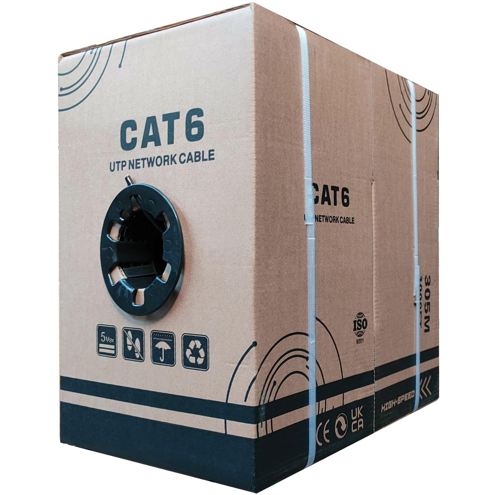 JUSTOP CAT6 Ethernet Cable 305M Roll - 23AWG Outdoor PE Jacket (Black)