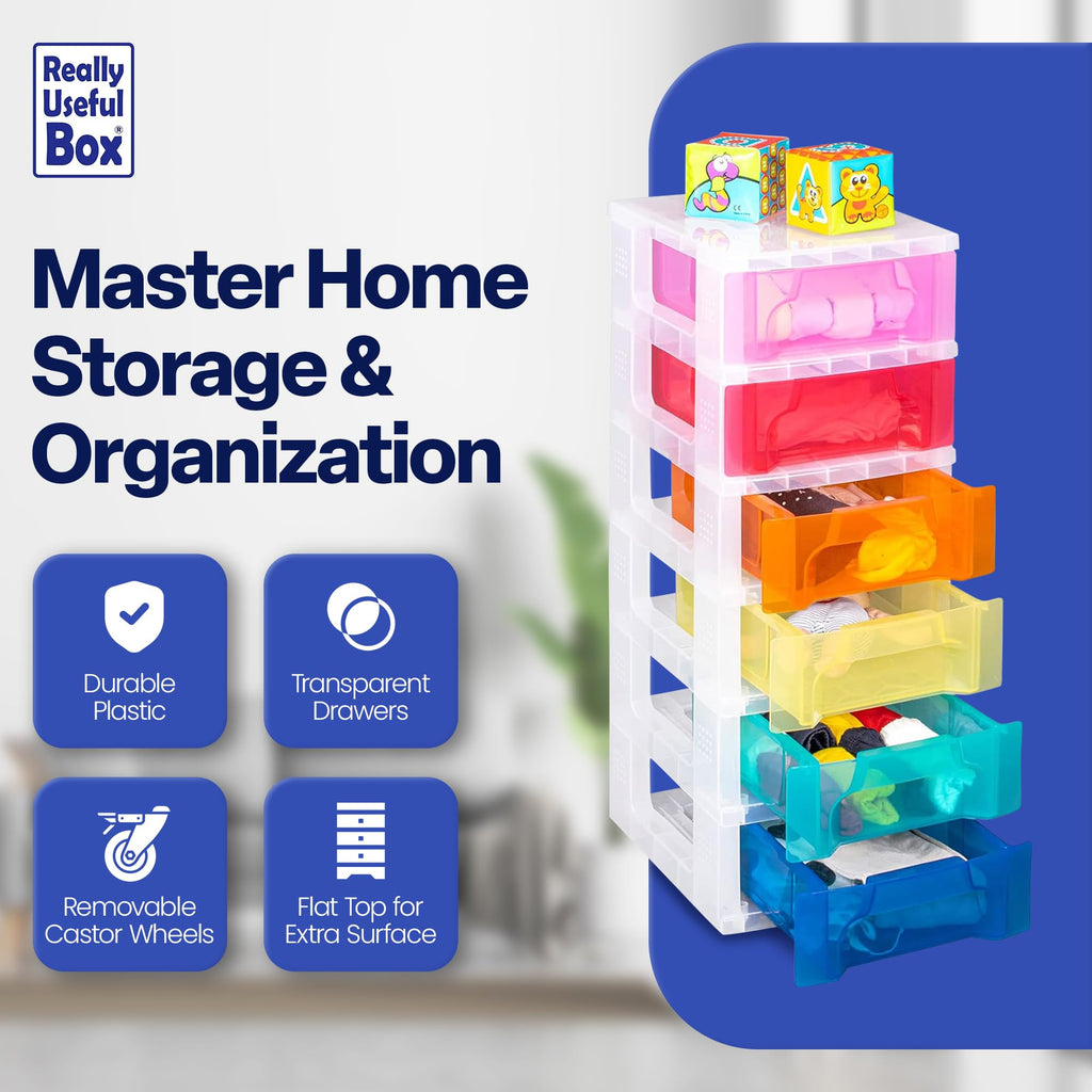 Really Useful Box 6x3.5L Slimline Storage Tower | Rainbow Drawers