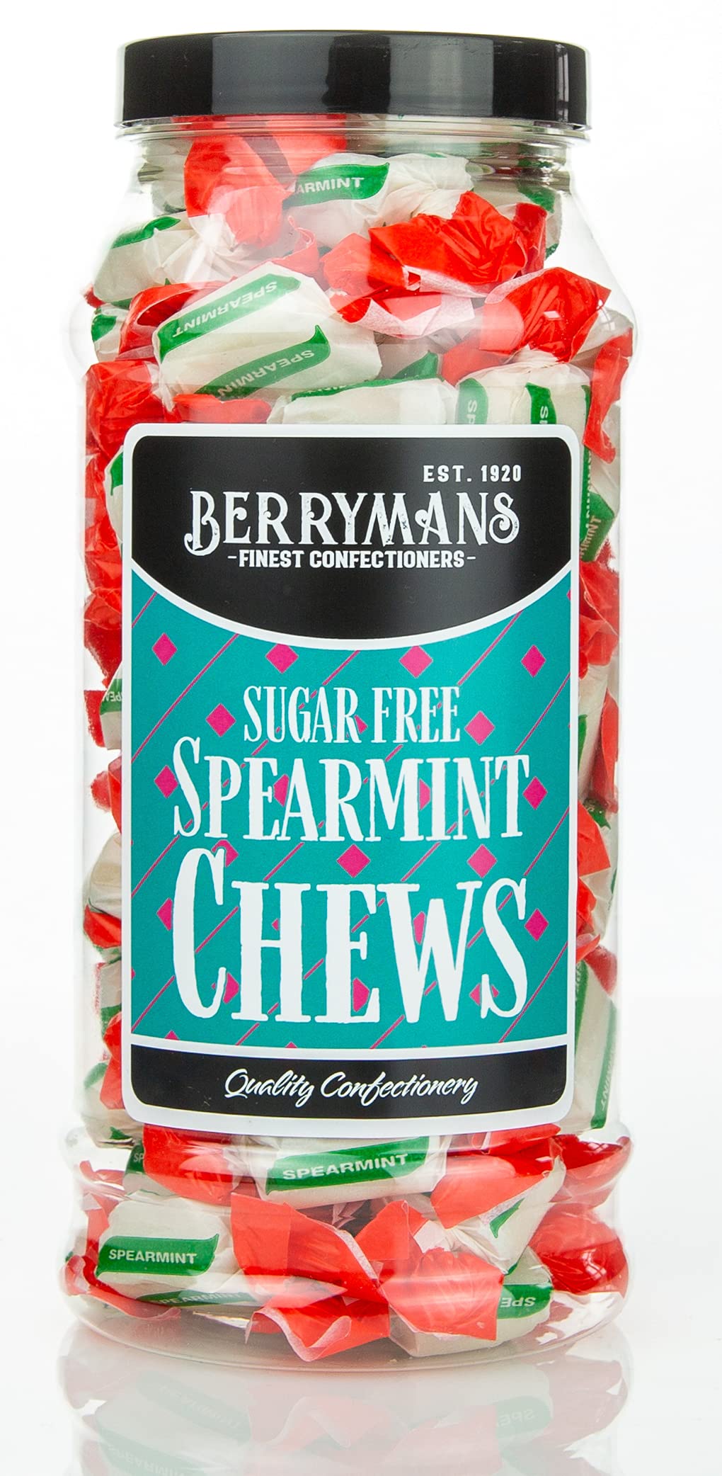 Berrymans Sugar Free Spearmint Chews - Retro Sweets Gift Jar | 500g