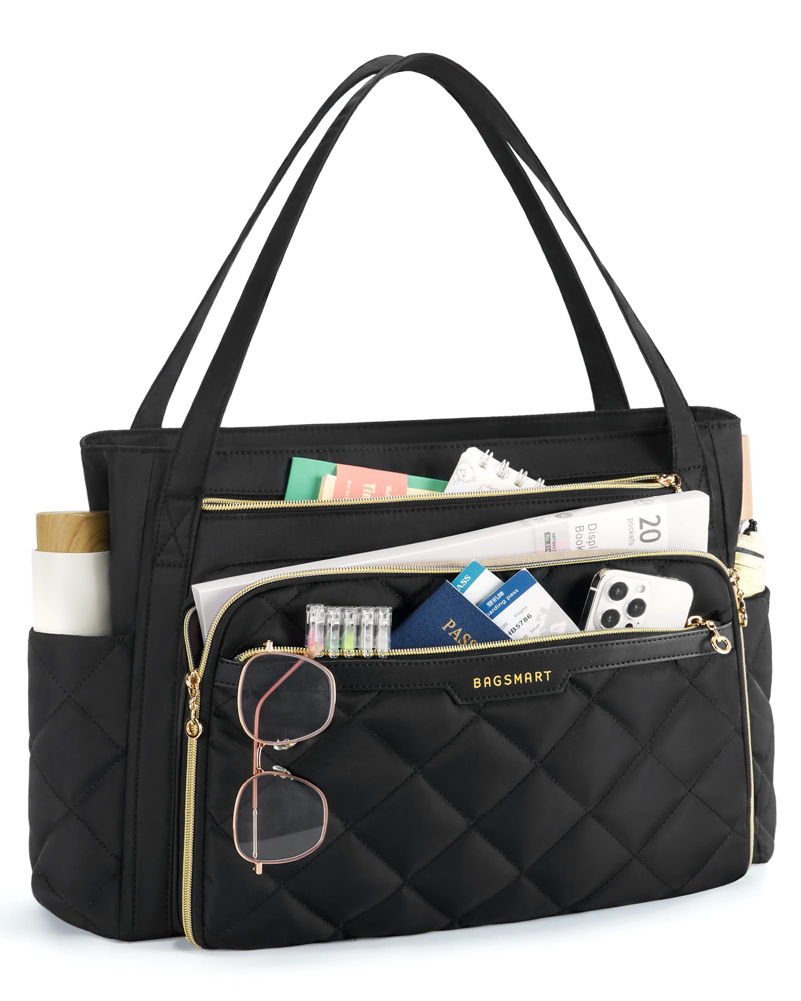 Bagsmart 15.6 inch Laptop Tote Bag | Quilted Work Bag with Insulated Pocket