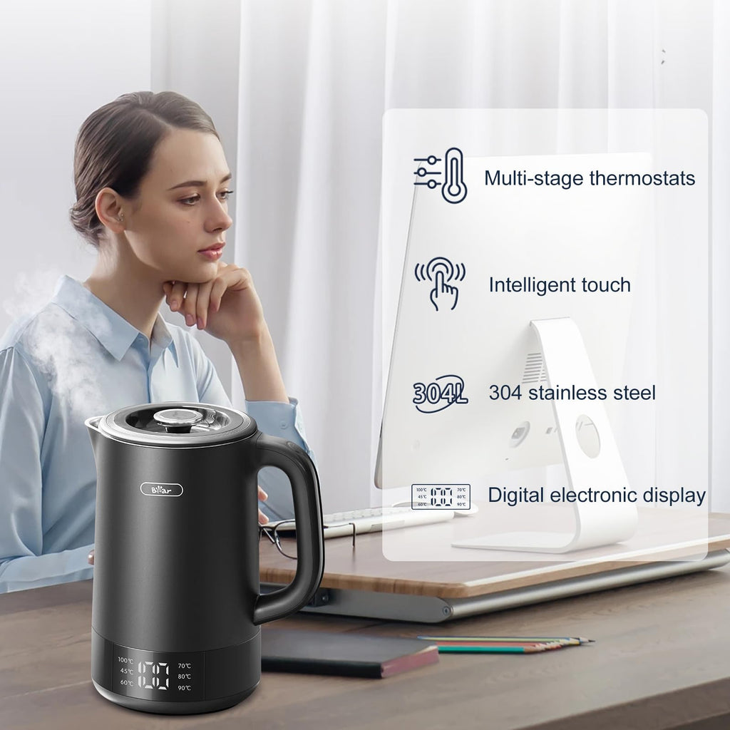 Bear 1.7L Electric Kettle – 6 Temperature Settings & Stainless Steel