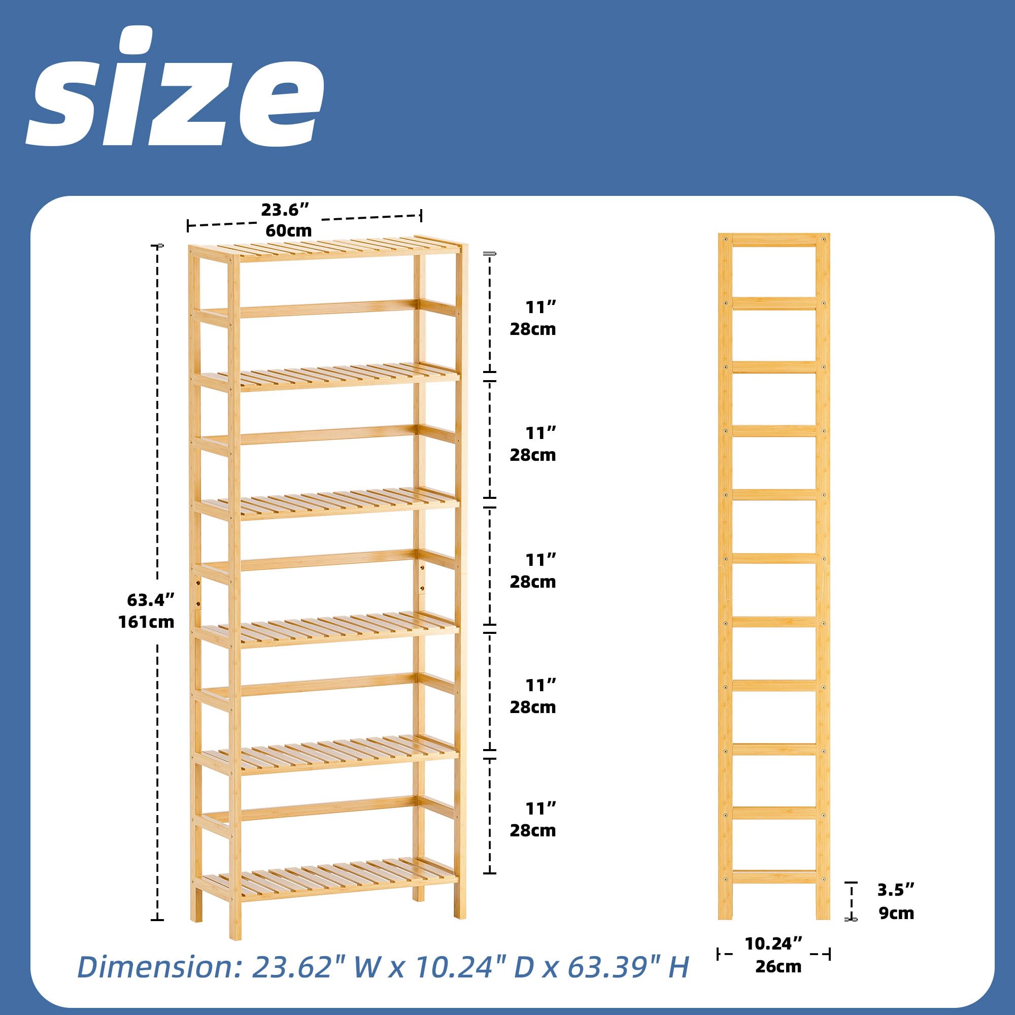 HITNET 6-Tier Bamboo Bookcase – Adjustable Tall Storage Shelf & Plant Stand