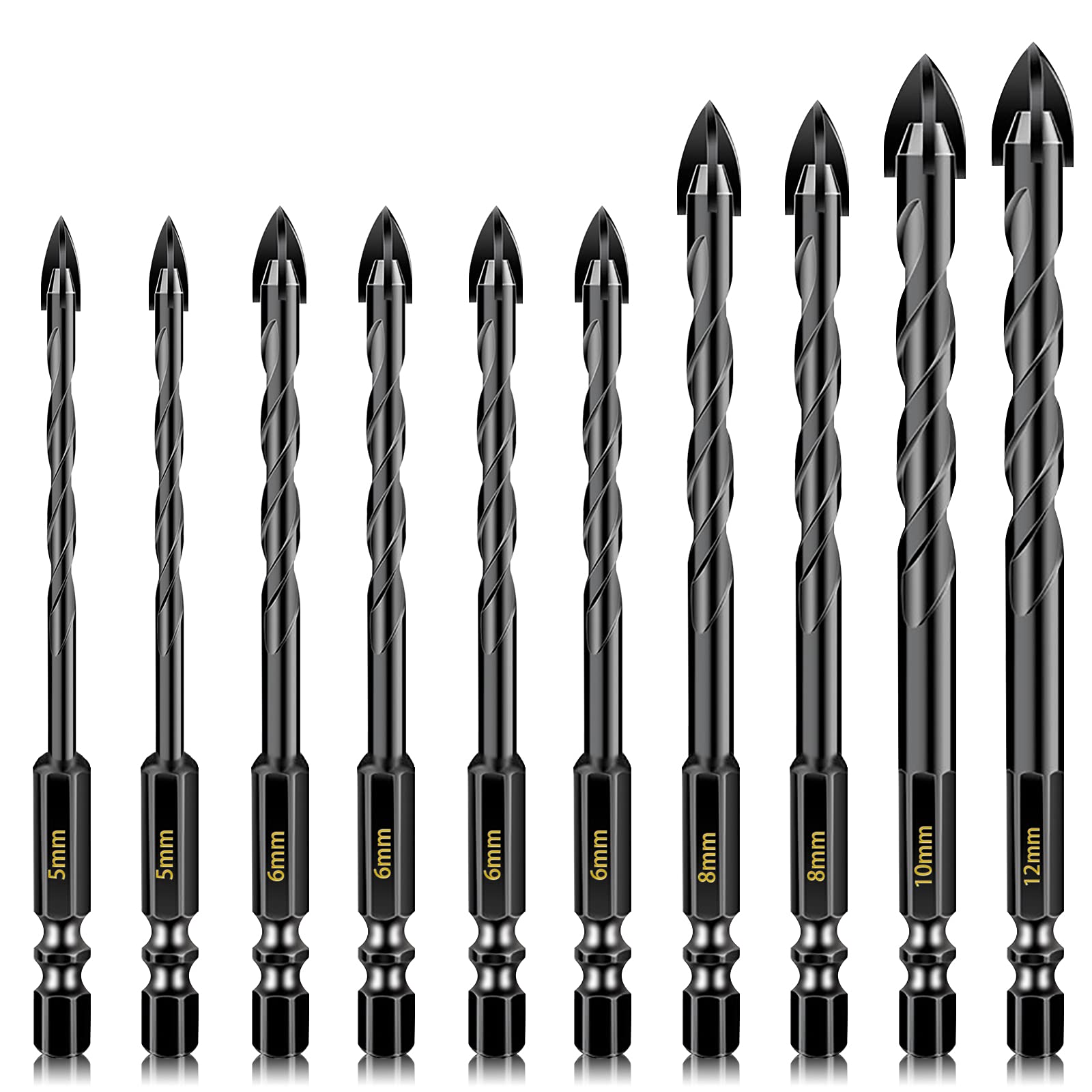 10pc Masonry Drill Bit Set | Tungsten Carbide Hex Shank Bits