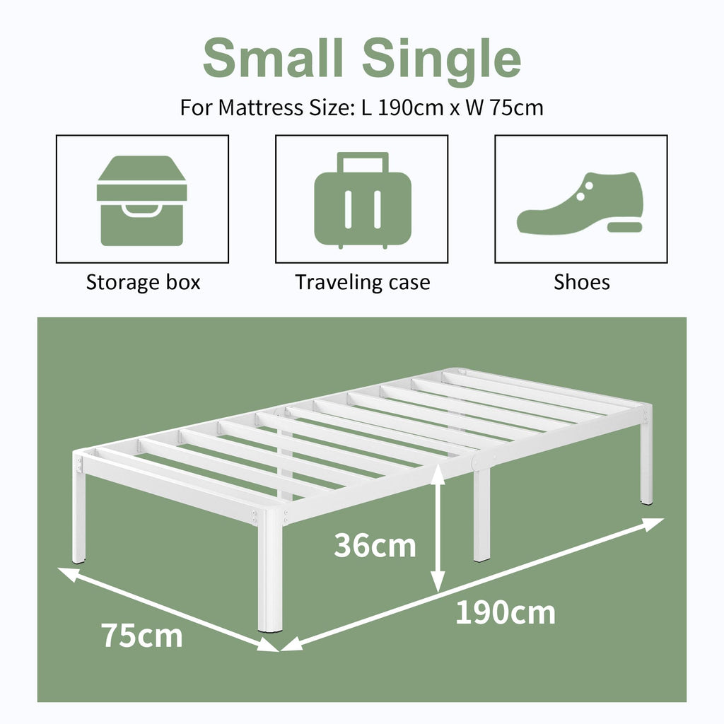 Lutown-Teen 2ft6 Small Single Metal Bed Frame – Heavy Duty White
