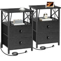AMHANCIBLE Bedside Table Set of 2 with Charging Station and Fabric Drawers
