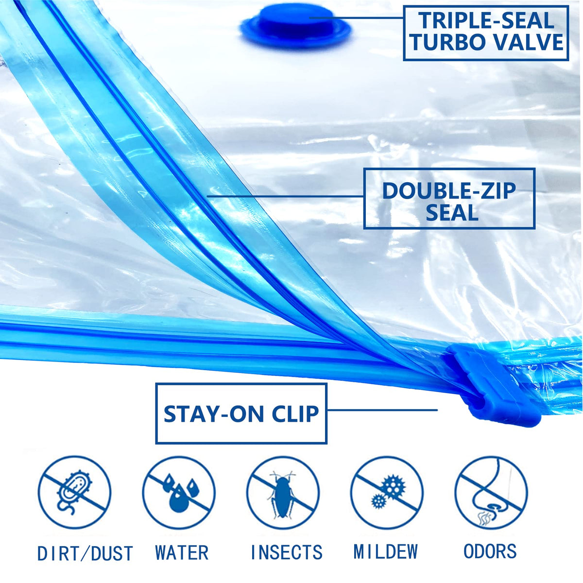 Vacuum Storage Bags for Clothes - 6 Pack2 Jumbo + 2 Large Medium Reusable Sealer with Double Zip Seal Travel Space Saver Duvets, Bedding, Quilts - image 3