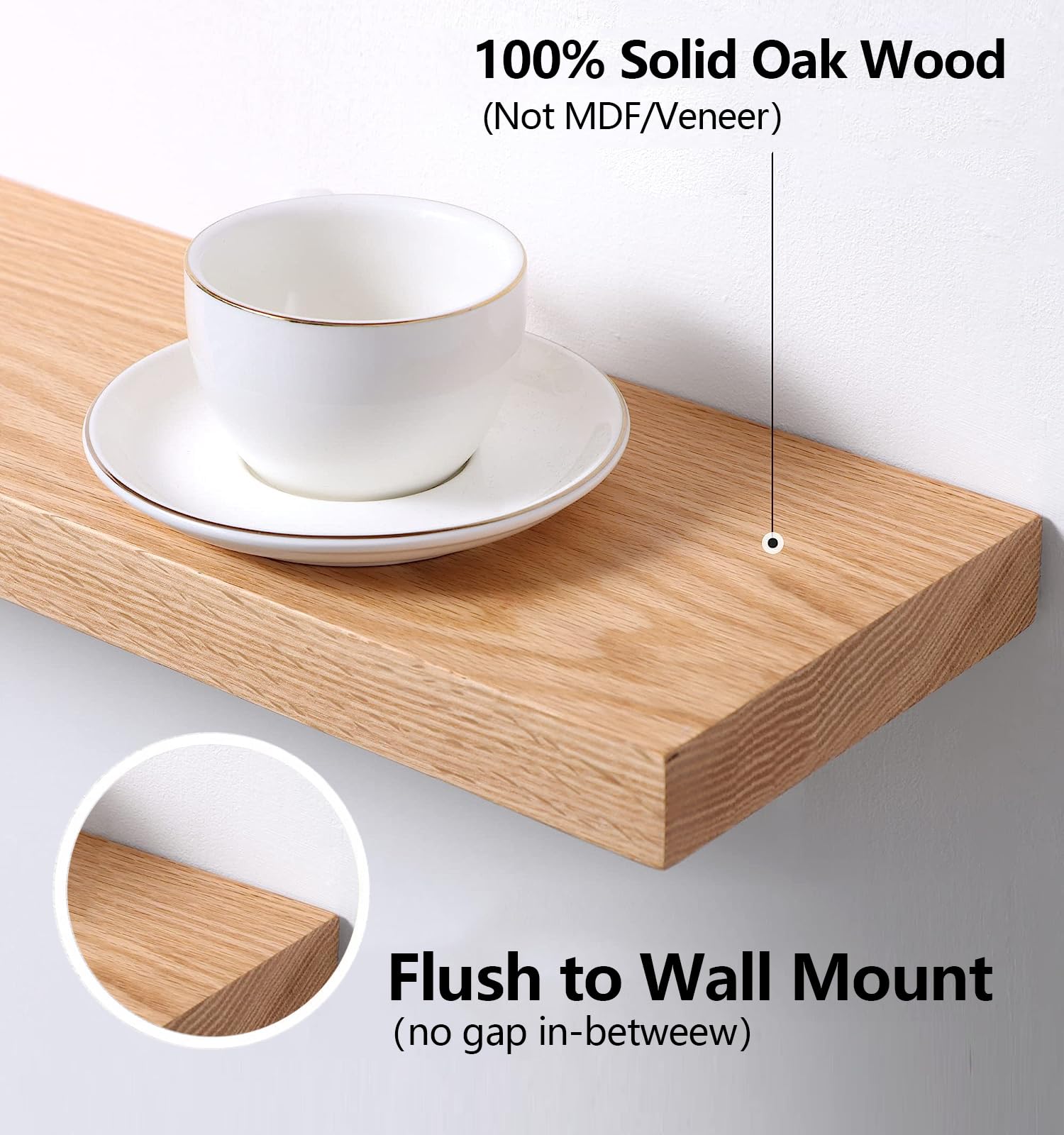 Gieanoo 70cm Floating Shelf – Solid Oak Wood Rustic Wall Display