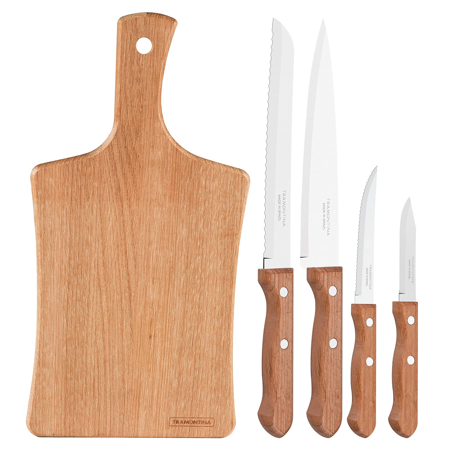 Tramontina 5-Piece Stainless Steel Kitchen Knife Set with Wood Board