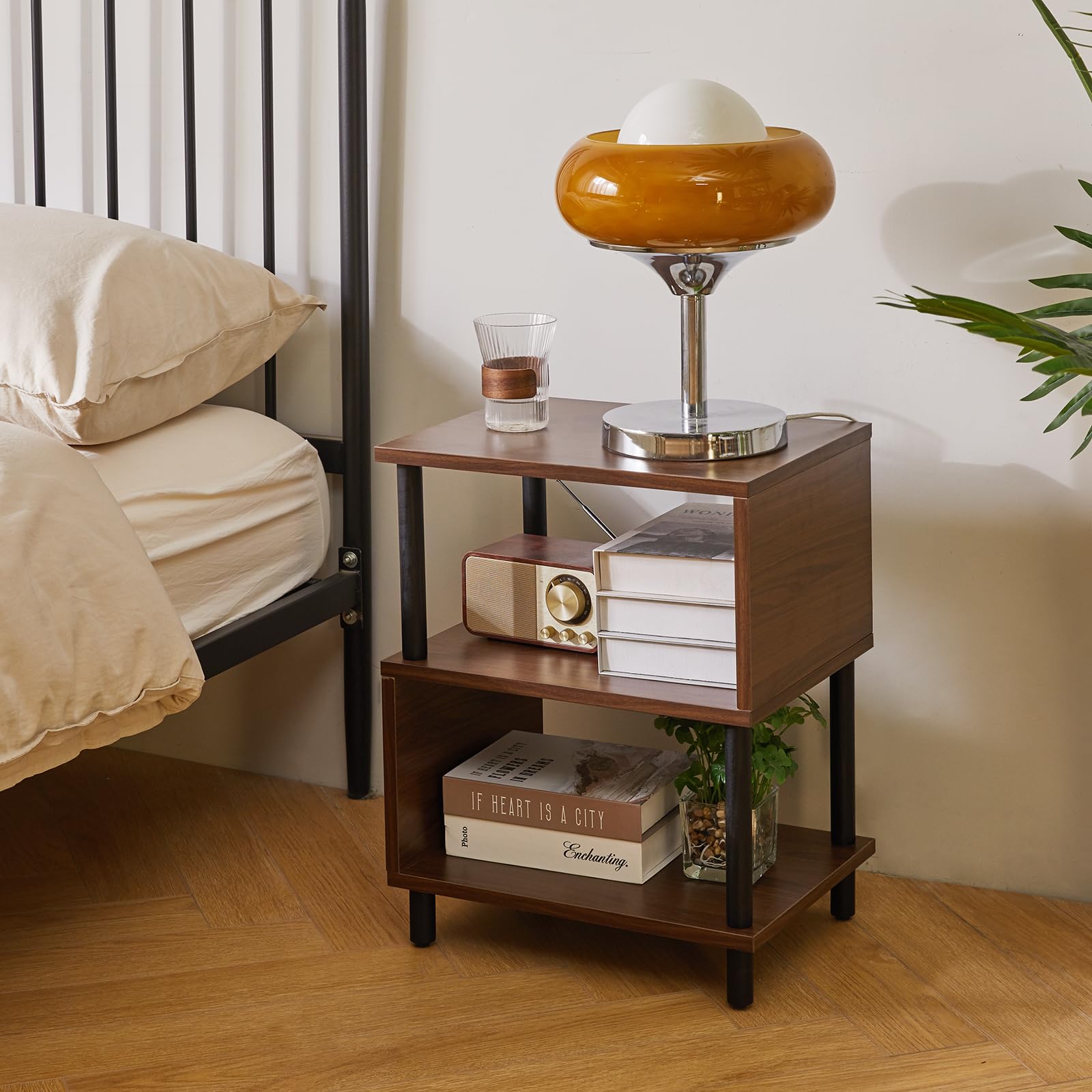 Aibiju 3-Tier Side End Table | Modern S-Shaped Wooden Bedside Table