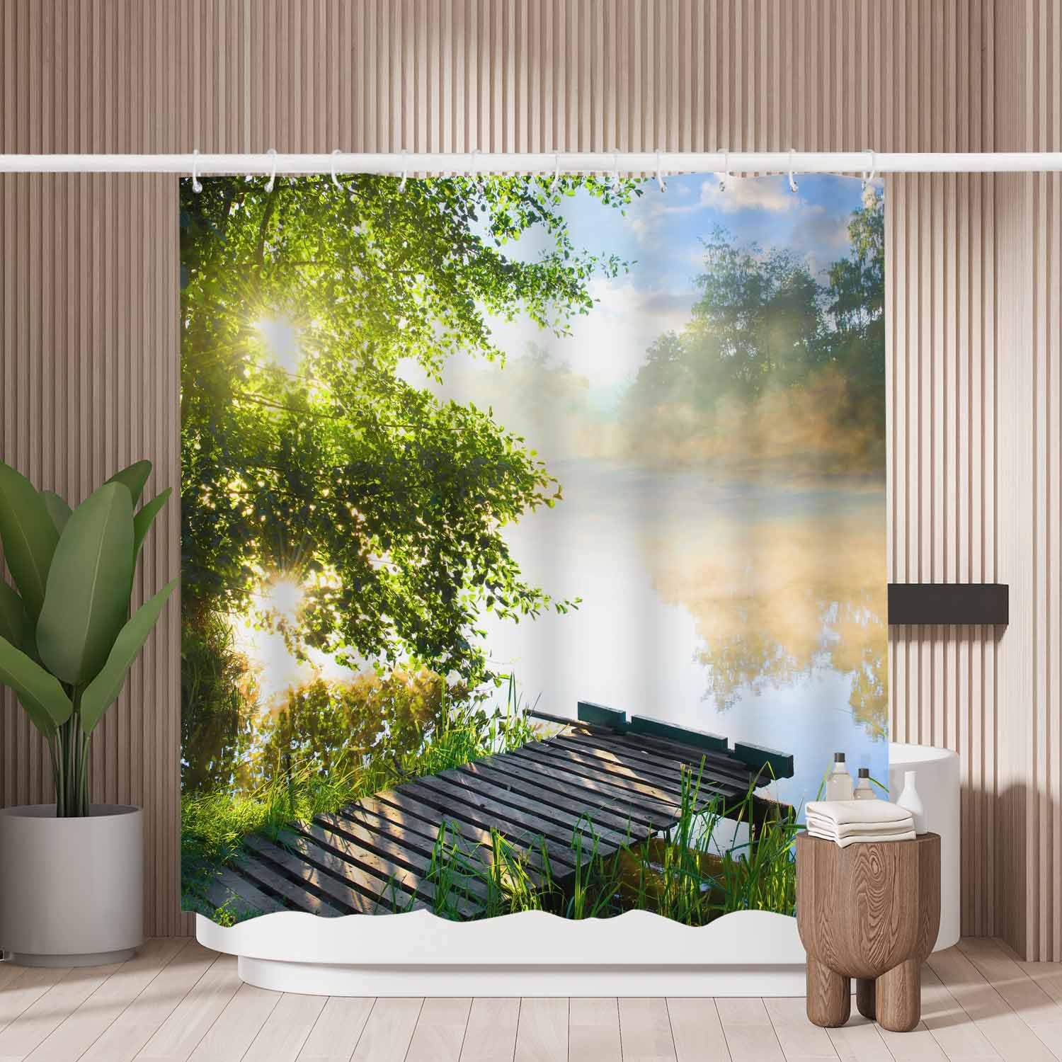 Woutay Fishing Pier Shower Curtain | Mold Resistant Polyester – 180x180cm