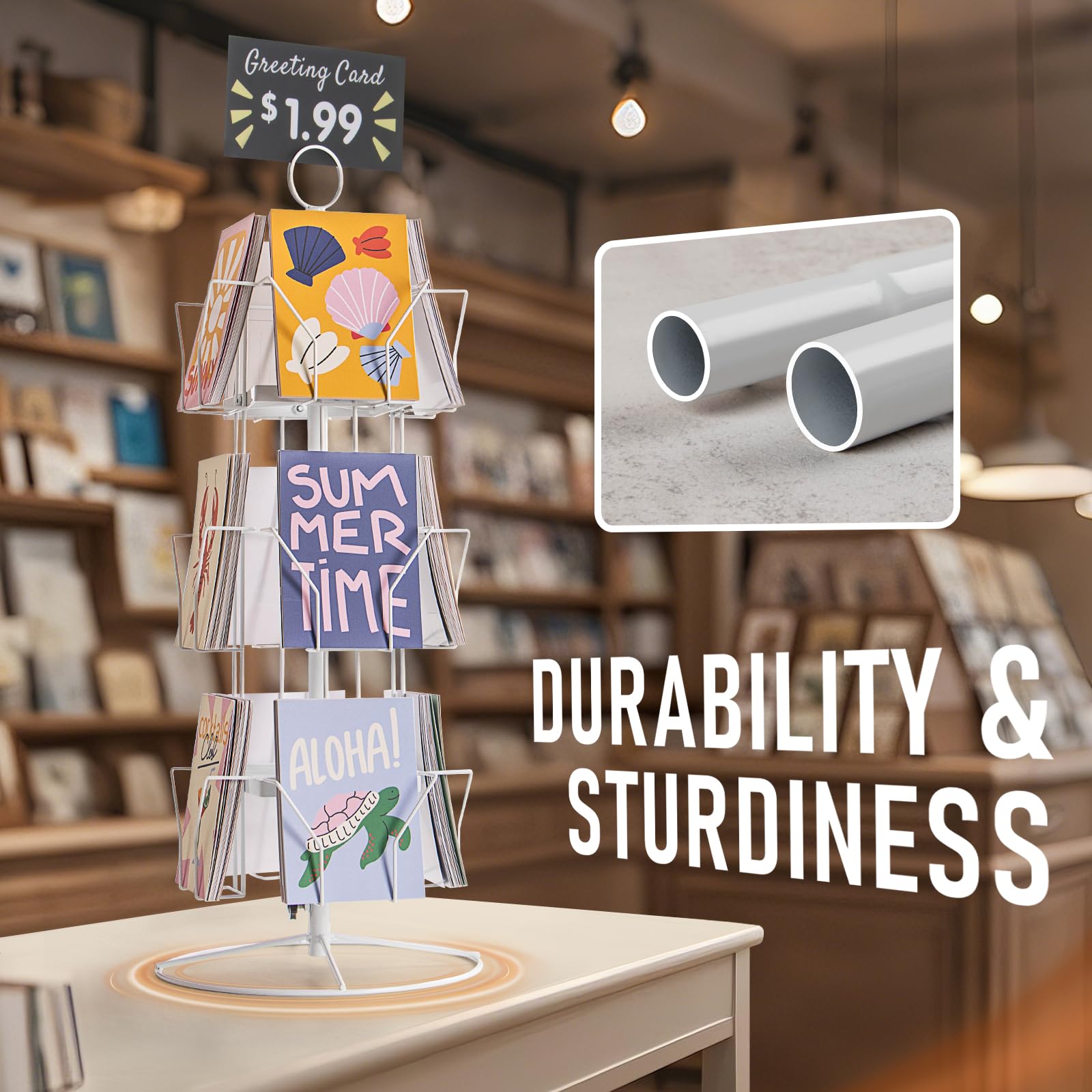 ANBOXIT Rotating Greeting Card Display Stand | 3-Tier Metal Retail Rack
